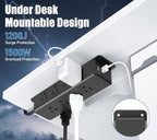 40W Fast Charging Under Desk Power Strip with Switch,12 Outlet Mountable Power Strip with 4 USB,1200J Surge Protection,6FT Flat Extension Cord Black