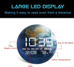 HOMLOVE Digital Desk Clock with Large LED Display, Earth Modern Date Temperature Clock [TYPC-in] for Shelf, Table, Mantel or Bedside, (Earth, 7.87 INCH)