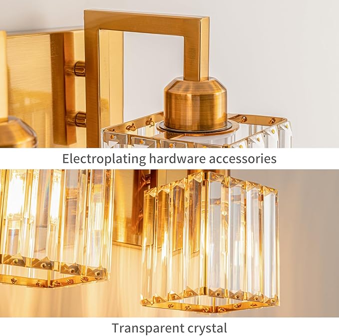 FDPBY Modern Bathroom Vanity Light 3-Lights Gold Crystal Wall Lamp Bathroom Modern Crystal Vanity Lighting