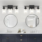 DIKAIDA 3-Light Bathroom Light Fixtures, Black Bathroom Vanity Light with Clear Glass Shade, Modern Bathroom Wall Lights Over Mirror, Farmhouse Wall Sconces Lighting for Bedroom LivingRoom