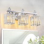 FDPBY Bathroom Vanity Lights 3-Light Modern Crystal Vanity Light Chrome Bathroom Light Fixtures Over Mirror Crystal Bathroom Vanity Lighting Fixtures