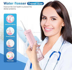 JNGOODS Mini Portable Water Flosser Oral Irrigator Water Teeth Cleaner Pick, Telescopic Water Tank, 4 Modes & IPX7 Waterproof, Home & Travel Water Flossers for Teeth, Braces Bridges Care. (Pink)
