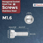 Kozelo 100pcs Socket Head Cap Screws - [M1.6-0.35 x 10mm] 304 Stainless Steel Allen Socket Drive for Electrical Motor 3D Printing Fan Engine Replacement Use, Silver