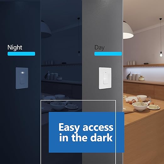 LIDER Minimalist Design Matte Finish Lighted Decorator Switch, Frameless Paddle Light Switch with Locator Light, Grounding Screw, 15A 125V, UL Listed, LS15-1P-W5P, White, 5 Pack