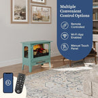 Country Living Infrared Freestanding Electric Fireplace Stove Heater in Mineral Blue | Multiple Flame Colors, Metal Design with Faux Wooden Logs | Alexa/WiFi Enabled, Remote Control