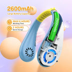 Kids Neck Fan, Portable Bladeless Fans for Kid 4-14Y Girls & Boys, 2600mAh USB Personal Mini Cooling Fan for Travel/Camping/Study, 4 Speeds, Lightweight, Compact, Perfect Summer Gifts for Kids