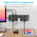 Solidock Power Strip Surge Protector Flat Plug with 20 AC Outlets 6 USB Chagring Ports, 1875W/15A, 2700J, 10 Ft Heavy Duty Extension Cord for Home, Office, Dorm, Gaming,ETL Listed (Black, 10 Feet)