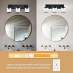 WINSHEN 3-Light Black Bathroom Light Fixture Over Mirror, Vanity Wall Lighting with Rectangular Clear Glass, E26 Bulb Base