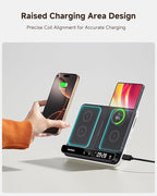 Dual Wireless Charger Stand, SwanScout 504, Foldable Wireless Charging Station Pad for iPhone 17/Air/16/15/ Series, Samsung Galaxy S25/S24/S23, Google Pixel 10/9/8, Android Phones, AirPods/Galaxy Buds