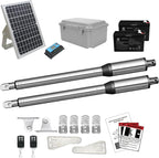 JUJIANG C01 Solar Gate Opener with Batteries & Solar Panel for Dual Swing Gates Up to 440lb 12FT per Arm Automatic Gate Opener with Remote Complete Kit Light Duty Automatic Gate Openers Solar Powered