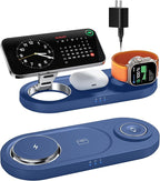 Upgraded 3 in 1 Wireless Charging Station for Apple Devices, Faster Mag-Safe Charger Stand, Magnetic Charger Station for iPhone 17/16/15/14/13/12 & AirPods Pro & Apple Watch Series (Sapphire Blue)