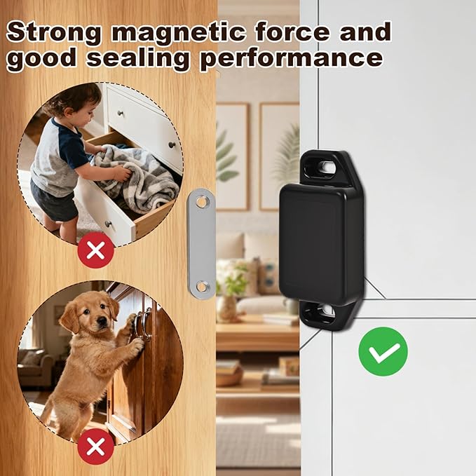24 Pack Magnetic Push Latch,Heavy Duty Magnetic Touch Latch,for Push to Open Cabinet or Kitchen Drawer, Kitchen Door (Black - 0.98 inch, 24 Pack)