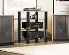 FITUEYES 4-Tier Media Stand Audio/Video Component Cabinet with Glass Shelf for/Apple Tv/Xbox One/ps4 AS406002GB