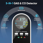 NICGOL 5-in-1 Gas Leak Detector & Carbon Monoxide Detectors Plug in, Portable Carbon Monoxide Detector with Brightness & Volume Adjustment Temperature & Humidity, Battery Backup for Home/RV/Travel