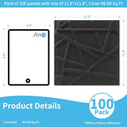 Art3d 100 Pack Decorative 3D Wall Panels, 97 Sq.Feet PVC Interior Wall Décor, 11.8"x11.8", Black