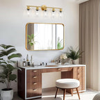 Guliaofo 5-Light Bathroom Vanity Lights, E26 Modern Brushed Gold Bathroom Light Fixtures with Clear Glass Shade, Mirror Kitchen Hallway Cabinet Living Room Sconces Wall Lights