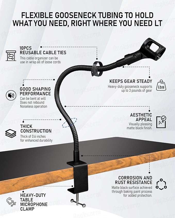 6-INCHS Flexible Gooseneck Microphone Stand with Heavy Duty Desk Clamp for Podcast, Meetings, Lectures, Radio Broadcasting Studio, Live Broadcast Equipment, TV Stations