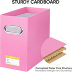 BALEINE File Organizer Box, Cardboard File Folder Organizer with Handle for Letter Size, Portable Collapsible Hanging Filing Box for Home Office Document Storage (2 Pack, Pink)