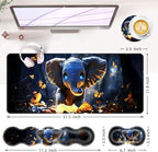 BFUKVOU Large Keyboard Mouse Pad Set, Extended Mouse Pad+Keyboard Wrist Rest Support, Memory Foam Ergonomic Easy Typing, 4Pcs (31.5×11.8 in) Desk Pad Set for Office Home,Cute Elephant with Butterflies