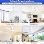 Glowall Small Ceiling Fan with Lights, 32 Inch Flush Mount with Remote Control, Reversible Quiet DC Motor, White, 3 Blades, 6 Speeds, Dimmable LED, Adjustable Color Temperature, Timer