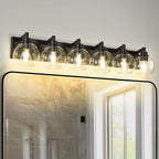 METWET Bathroom Light Fixtures, 6 Light Matte Black Vanity Light, 38 Inch Modern Wall Sconces with Globe Clear Glass Shade, Vanity Lighting Fixtures Over Mirror, VL195-MB-6