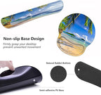 Keyboard Wrist Rest and Mouse Pad Wrist Support Set with Coasters, Non-Slip PU Base Ergonomic Gaming Mousepad for Home Office Working Studying Easy Typing & Pain Relief, Shore Palms Tropical Beach