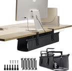 Ascrono Original No Drill Under Desk Cable Management Tray 27.3" - Premium Black Fabric Cable Management Under Desk - Clamp/Screw Mount Cord Organizer - Supports Upto 66lbs