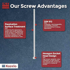 Kozelo 4pcs Socket Head Cap Screws - [M3-0.5 x 100mm] 304 Stainless Steel Allen Socket Drive for Electrical Motor 3D Printing Fan Engine Replacement Use, Silver