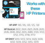 HP 65 Tri-Color Ink Cartridge | Works with AMP 100, DeskJet 2600, 3700; Envy 5000 | Eligible for Instant Ink | N9K01AN