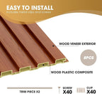 OUZUGIE WPC Acoustic Slat Wall Paneling, 8-Pack 96 x 6 Inches 3D Wall Panels for Interior Wall Decor,Living Room,TV Background,Study Room,Office Spaces,Bedroom,Low Grille (Teak)