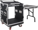 Sound Town High-Quality 1/2” (12mm) 12U PA DJ Pro Audio Rack/Road ATA Case with 11U Slant Mixer Top, Locking Drawer, Side Table, 20.2’’ Rackable Depth and Casters (STMR-12TD2)