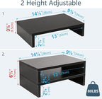 TEAMIX Wood Monitor Stand Riser-2 Pack, 2 Tier Adjustable Monitor Stand Dual Monitor Riser for 2 Monitors/Laptop/PC Black Computer Stand for Desk
