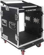Sound Town High-Quality 1/2” (12mm) Plywood 12U PA DJ Pro Audio Rack/Road ATA Case with 12U Slant Mixer Top, Locking Drawer, 20.2’’ Rackable Depth and Casters (STMR-12D2)