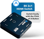 OREI 8K 2x1 HDMI Switch 4K@120hz - Auto HDMI Selector 48Gbps High Resolution Switch Between 2 Inputs Perfect for Gaming, PS5, Xbox, HDR10, Dolby Vision