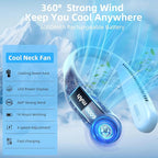 Kinhowly Portable Neck Fan,Hands Free Personal Wearable Bladeless Fan,6000mAh USB Rechargeable,360° Cooling,LED Display,4-Speeds,Birthday Gifts for Men Women Dad Mom,Valentines Day Gifts (Light blue)