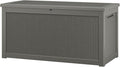 NUNU LAB Outdoor Storage Box, 320 Gallon Deck Box, Resin Waterproof Outside Storage Bench, Outdoor Storage Cabinet With Lockable Lid, Backyard Deck Box For Garden Tools, Patio Cushions, Grey