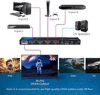 OREI Quad Multi HDMI Viewer 4 in 1 Out HDMI Switcher 4 Ports Seamless Switcher and IR Remote Support 4K @ 30Hz 1080P for PS4/PC/DVD/Security Camera, VGA Output - HDS-401MV