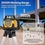 Self-Leveling Green Rotary Laser Level Kit, 2000ft Range with Receiver, ±1/8" Accuracy at 100ft, Class II ≤ 5 mW Laser, IP66 Waterproof, Includes Tripod, Grade Rod & Carrying Case
