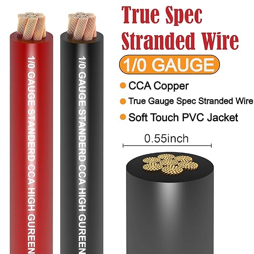 1/0 Gauge Wire Copper Clad Aluminum CCA (20Ft Each Black/Red) Primary Automotive Wire,1Pcs 250A ANL Fuse Holder,Battery Cable for Car Audio Speaker,Solar,RV Trailer Amp Wiring