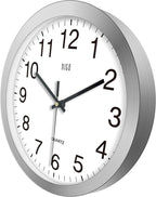 HITO 12 Inch Silent Wall Clock Battery Operated Non Ticking Glass Cover Silver Aluminum Frame, for Kitchen, Bedroom, Home Office, Living Room Decor