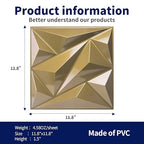 Art3dwallpanels 33 Pack 3D Wall Panel Diamond for Interior Wall Décor, PVC Textured Wall Panels, 12''x12'' Cover 32.Sq.Ft. Golden