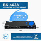 OREI 8K eARC HDMI Matrix Switch 4 X 2, Switcher with Audio Extractor UltraHD Supports Upto 4K @ 120Hz IR EDID HDCP 2.3 - Remote Control (BK-402A)