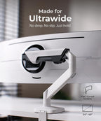 Modernsolid Heavy Duty Monitor Arm Desk Mount for 34-49 Inch Ultrawide Curved Monitors, Supports 14-38 lbs, Gas Spring Ergonomic Full Motion with Cable Management, Red Dot Design Awarded, White