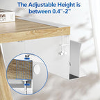 Litwaro Desk Side Storage, No Drill Laptop Holder with Magnetic Pen Holder, Under Desk Laptop Mount with Sticky Headphone Holder, Hanging Desks Organizer Fits Flat Edges 0.4" to 2" (White)