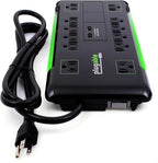 Plugable 12 Outlet Power Strip 4320 Joules Surge Protection, Built-in 10.5W 2-Port USB Charger for Android and Apple Phones, Mobile Devices, 6 Foot Cable