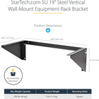 StarTech.com 5U Vertical Wall Mount Rack - 19in Low Profile Open Wall Mounting Bracket - Network/Server Room/Data/AV/IT/Patch Panel/Communication/Computer Equipment - w/ Cage Nuts/Screws, TAA