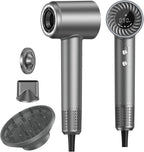 Hair Dryer, 150000 RPM Brushless Motor with 500M Negative Ions, Fast-Dry Lightweight Design, ThermoControl & Magnetic Nozzle/Diffuser, Low Noise Salon Blow Dryer for All Hair, Travel, Home