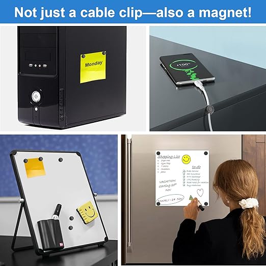 Wanheart Magnetic Cable Management, Cord Holder for Desk, 2 Sizes (4.2mm & 5mm), Multipurpose Magnetic Wire Clips for Lightning, USB-C, Micro Cables – Stick to Metal, Wood, or Glass (Basic Set)