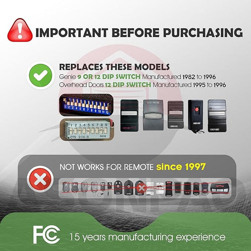 2 x Dip Switch Genie Garage Door Opener Remote 912 GT90-1 G220 MAT90 GT912 AT90 (from 1982 to 1996 Models) 3-Year-Warrany