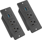 2 Pack Recessed Power Strips USB, 20W Fast Charging Furniture Outlets - 2 AC & 3 USB (2 USB-C + 1 USB-A) for Desk, Bedside, Drawer - Space-Saving, 10FT Cord, Black